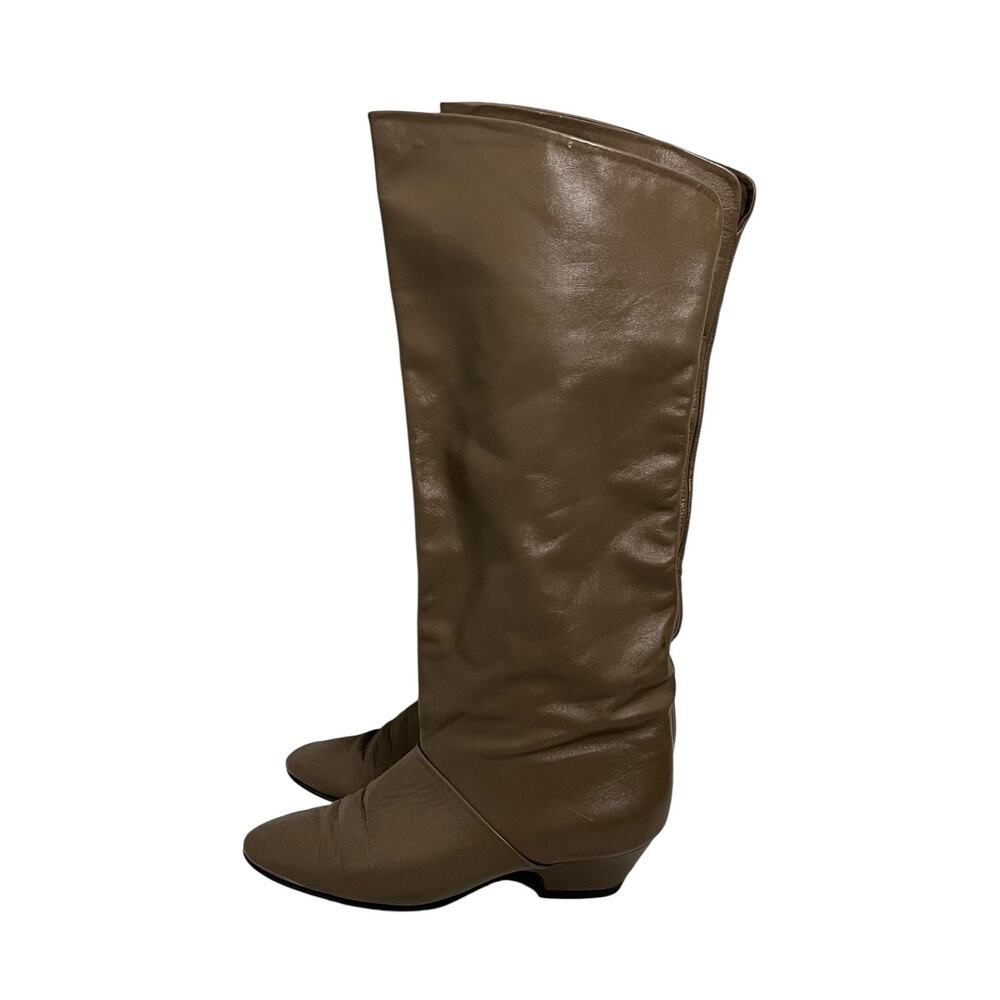 Vintage 80s Joyce Knee High Boots Womens 6 Beige Taupe Pirate Retro Slouchy